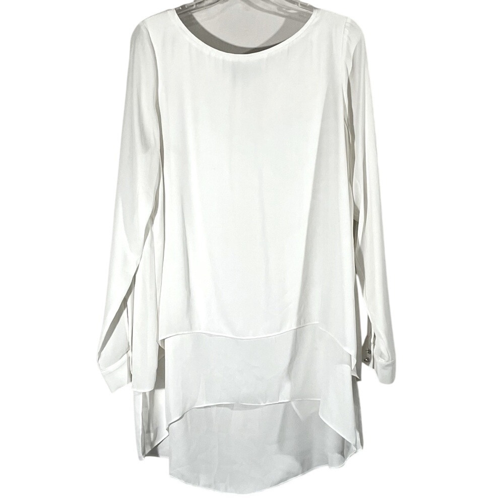 White House Black Market Double Layer Tunic Shirt Size 14 Long Sleeve Crew Neck‎